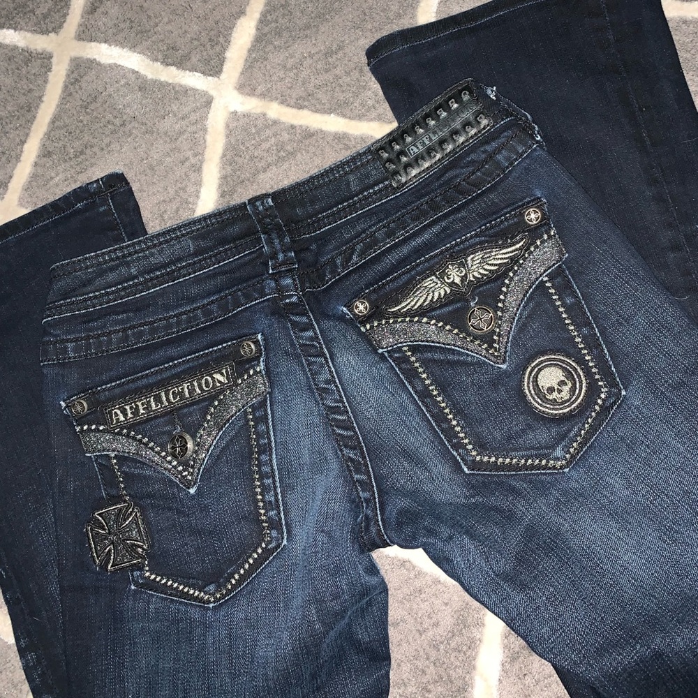 Black affliction jeans jade 26 bling rare